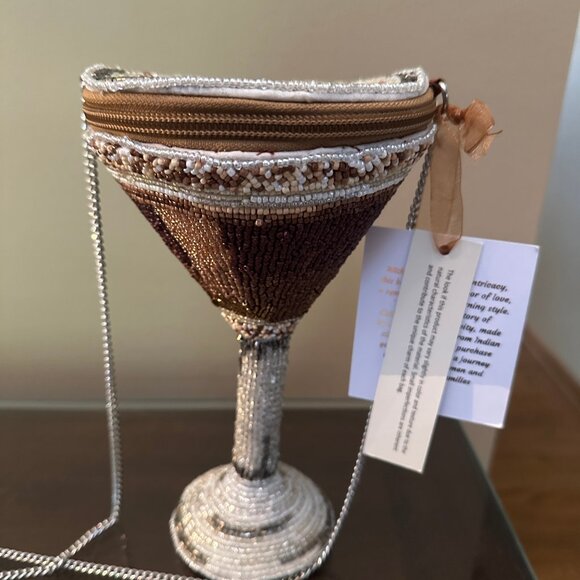 Tik Tok Viral Beaded Espresso Shaped Martini Handbag Purse NWT - Silver Chain - Picture 6 of 8